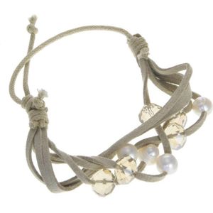 Behave - Armband - bruin beige creme - zoetwater parels en kralen verstelbaar