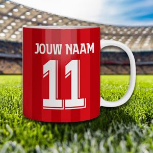 PSV Eindhoven Mok - Gepersonaliseerd met naam en nummer - 325ml - Voetbal cadeau Mokken - PSV Artikelen Shirt Mok