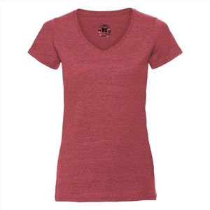 Basic V-hals t-shirt vintage washed rood voor dames - Dameskleding t-shirt rood XL (42/54)