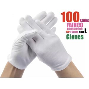 100 Stuks Witte katoenen Handschoen Maat L, 100Pcs White Gloves 50 Pairs Soft Cotton Gloves Coin Jewelry Silver Inspection Gloves Stretchable Lining Glove - Gloves 100% Cotton Maat L