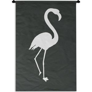 Wandkleed FlamingoKerst illustraties - Wit silhouet van een flamingo tegen een donkergrijze achtergrond Wandkleed katoen 60x90 cm - Wandtapijt met foto