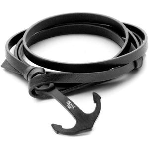 Frank 1967 7FB 0207 Leren wikkelarmband armband - stalen anker 15 mm - lengte 22 cm - zwart / zwart
