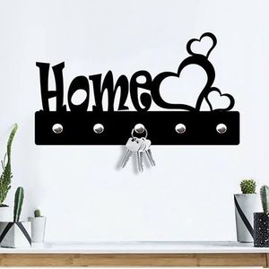 Sweet Home Themed zwart metalen sleutelhouder voor muur sleutelrek met 5 sleutelhaken voor hang sleutelhangers paraplu (model-1)