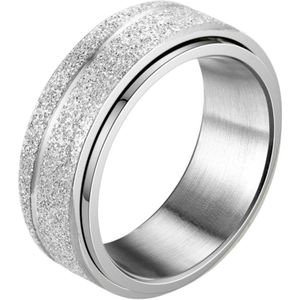 Despora - Anxiety Ring - (Glitter/Streep) - Stress Ring - Fidget Ring - Draaibare Ring - Spinning Ring - Spinner Ring - Zilver Plated - (15.75 mm / maat 49)