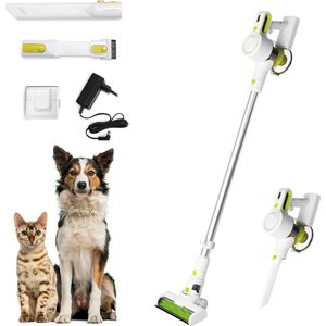 BREND BR-2214 Snoerloze Steelstofzuiger met Handstofzuiger met LED Verlichting - Drievoudige Filter neemt 99,5% Fijnstof op - Wit/Groen