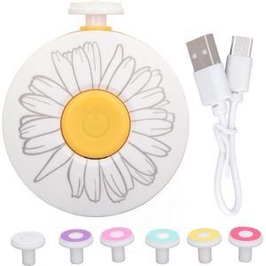 Elektrische Nagelvijl - Wit/Geel - Veilig en Zacht voor Baby's - Inclusief 6 Diverse Vijl koppen incl. Polijstkop - Waterbestendig - 3-Stand Rotatie - Manicureset Baby - Nagelknipper - Polijsten - Babycadeau