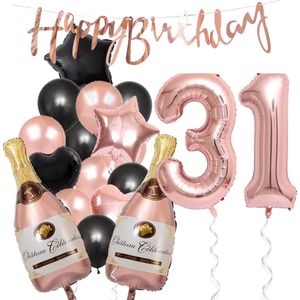 31 Jaar Verjaardag Cijferballon 31 - Feestpakket Snoes Ballonnen Pop The Bottles - Rose Zwart Versiering
