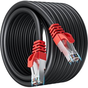 20 meter Cat 7 Netwerkkabel - Hoge Snelheid 10Gbit/s - Buiten Ethernet LAN-Kabel - SFTP Afgeschermde - 20m Zwart - PS5/4 Xbox Modem Router PC
