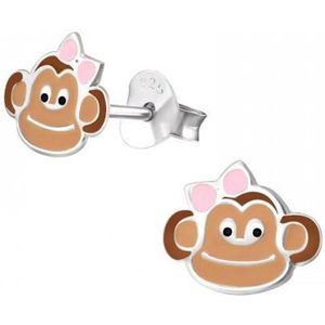 Oorbellen meisje | Zilveren kinderoorbellen | Zilveren oorstekers, aap met strik