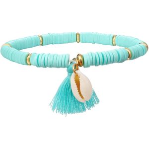 Enkelband Platte Kralen Schelp & Kwastje - Turquoise