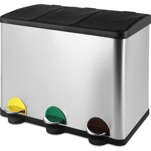Prullenbak - Prullenbakken - Afvalbak - Afvalbakken - 7 kg - Roestvrij staal - Met 3 vakken - Roestvrijstaal - Met binnen emmer - Zilver - 60 x 35 x 49 cm