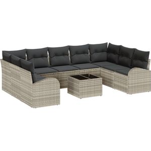 vidaXL - 10-delige - tuinset - met - kussens - in - grijs - poly - rattan