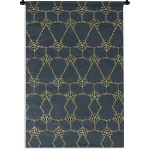 Wandkleed Luxe patroon - Luxe patroon van gouden lijnen en bloemen op een donkerblauwe achtergrond Wandkleed katoen 60x90 cm - Wandtapijt met foto