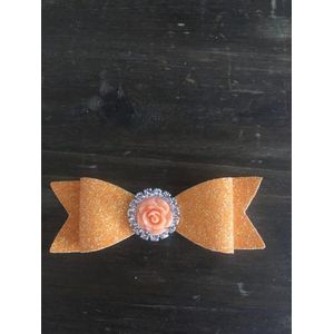 Haarspeldjes Meisje - Haarspeld Lederen Strik - Haaraccessoires Meisje - Krokodillenklem Kind - Haarknipjes Meisje - Glitter Oranje