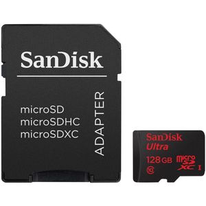 Sandisk Ultra Micro SD kaart 128GB met adapter