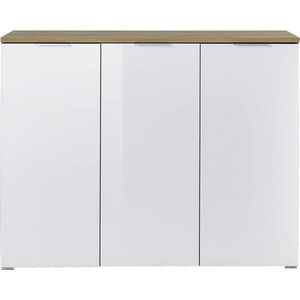 Schoenenkast Lagos Eiken - Wit - 24 paar schoenen - Breedte 134 cm - Hoogte 105 cm - Diepte 40 cm - Met openslaande deuren