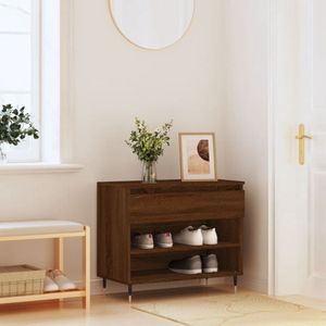 The Living Store Schoenenkast 70x36x60 cm bewerkt hout bruin eikenkleur - Schoenenkast - Schoenuitlegers - Bergruimte - Houten Schoenenkast - Bruine Schoenenkast