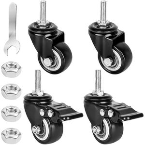 40 mm meubelwielen - M8 x 25 mm schroef bokwielen heavy duty zwenkwielen 2 met rem en 2 zonder remmen 35 kg belastbaarheid 360 graden rotatie rubberen wielen voor meubels outdoor gebruik