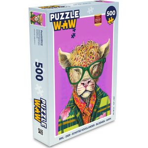 Puzzel Bril - Dier - Schotse hooglander - Bloemen - Hippie - Legpuzzel - Puzzel 500 stukjes