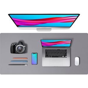 Lederen Bureau Onderlegger en Muismat - Antislip PU-leer - Waterdicht Schrijfmat voor Kantoor en Thuis - 91x43 cm - Licht Grijs