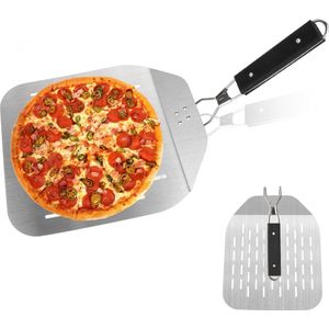 Premium pizzaschep voor pizzasteen Pizzaschep Geperforeerde pizzaschep van roestvrij staal met praktische inklapbare handgreep Pizzaschep Oprolbare pizzaschep Pizzaschuif Pizzaschep 60 x 30 cm