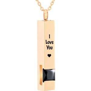 Luxe Ashanger | Met Ketting En Gravering | I Love You | Assieraad | Rosegoudkleurig Met Zwarte Steen | As Ketting | Gedenksieraad | Urn | Incl. As vuller