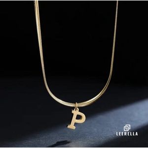 Leerella Alfabet Slang Ketting | P | Goudkleurige Gepersonaliseerde Ketting van Hoogwaardig RVS met Initialen | Elegant en Tijdloos Sieraad voor Dames | Moederdag, Valentijnsdag en Verjaardag Cadeau 41+5 cm