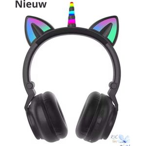 RyC Toys Kinder Hoofdtelefoon unicorn- zwart | Draadloze Koptelefoon- eenhoorn -Kids Headset-Over Ear-Bluetooth-Microfoon-unicorn-Led Verlichting