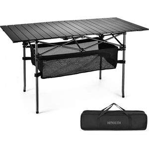 Opvouwbare campingtafel, 118 x 55 x 68 cm, picknicktafel, aluminium klaptafel, balkon, oprolbaar tafelblad, draagtas met riem, voor binnen, buiten, kamperen, strand, achtertuin, barbecue, feest, terras