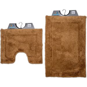 Wicotex - Badmat set met Toiletmat - WC mat met uitsparing Taupe uni - Antislip onderkant