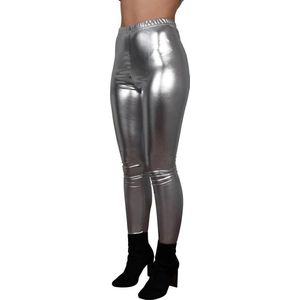 Glanzende legging - Zilver - Maat L – Hoge sluiting - Disco