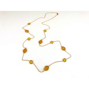 Zilveren halsketting halssnoer collier roos goud verguld Model Pret a Porter met gele stenen