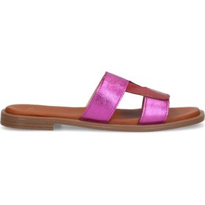 Manfield - Dames - Roze metallic leren slippers - Maat 42