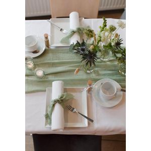 100%Mosel Mousseline decoratieve stof, in zacht groen (48 cm x 5 m), 66 g/m², zeer dunne tafelloper, delicate tafeldecoratie voor verjaardagen en bruiloften, tafelband als kleurrijke decoratie voor speciale gelegenheden