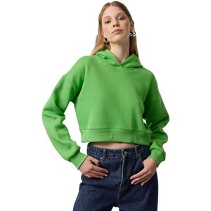 Trendyol Rood Dik Fleece Relaxed Cropped Basic Gebreid Sweatshirt Met Capuchon Twoaw24Sw00105