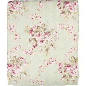 Clayre & Eef Bedsprei 1-persoons Groen Roze Polyester Katoen Rechthoek Bloemen Sprei