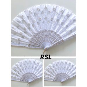 Spaanse handwaaiers met borduursels en pailletten 3 stuks wit