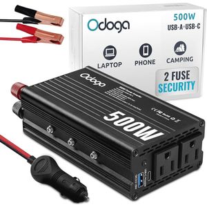 500W Auto Omvormer 12V naar 220V met USB-A en USB-C Aansluitingen