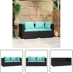 The Living Store Tweezitsbank met kussens poly rattan zwart - Tuinbank - Lounge Set - Buitendecor - Outdoor Furniture - Tuincursus