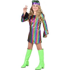 Magic By Freddy's - Jaren 80 & 90 Kostuum - Gestreepte Regenboog Dance Party - Meisje - Multicolor - Maat 128 - Carnavalskleding - Verkleedkleding