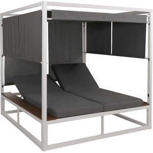 Aluminium lounge tuinligstoel MCW-M63b, XL ligstoel Bali ligstoel, 10cm kussen ~ wit kussen grijs