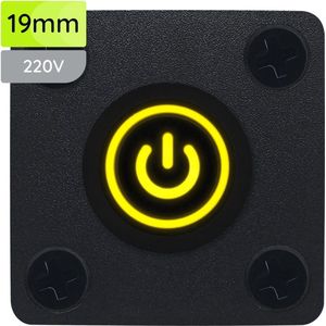 ProRide Metalen Pulsschakelaar Inbouwpaneel 220V OFF-(ON) - 19mm - met Aansluitkabel - Spatwaterdicht - LED indicatie Geel