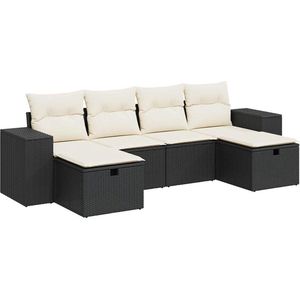 vidaXL 6-delige Rattan Loungeset met Kussens Zwart
