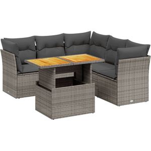 vidaXL Loungeset 5-delig - Poly Rattan - Grijs Loungeset - Tuinset - Lounge Set - Buitendecoratie - Tuinmeubels - Outdoor Furniture - Relaxstoel - Hoekbank - Eetkamerset