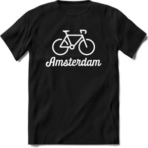 Amsterdam Fiets Stad T-Shirt | Souvenirs Holland Kleding | Dames / Heren / Unisex Koningsdag shirt | Grappig Nederland Fiets Land Cadeau | - Zwart - XXL