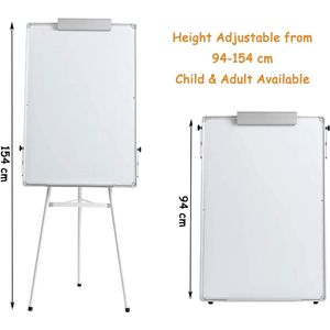 90x60cm Magnetisch Whiteboard met Stand,Draagbare Magnetische Dry Erase Board/Tripod Whiteboard, Hoogte Verstelbare Witte Board voor Office Home Classroom,Witte statief,met 3 x Dry erase marker ,1 x Eraser, 3 x Magnets