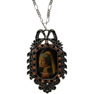Hanger meisje parel met geel zwart swarovski kristal