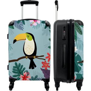 NoBoringSuitcases.com - Grote koffer - Toekan - Planten - Bloemen - Kinderen - Dieren - Kids - Kinderkoffer geschikt voor jongen en meisjes - Reiskoffer met 4 wielen - Trolley op wieltjes - Rolkoffer groot kinderen - 90 liter - Ruimbagage valies 20kg