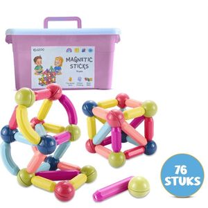 Magnetisch Speelgoed - Montessori Magnetische Staafjes - 76 stuks - Magnetische Bouwstenen Set - Creatieve Magnetische Bouwblokken voor Kinderen - Magnetisch Bouwspeelgoed - Inclusief Roze Opbergdoos
