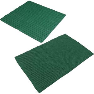 Urban Living Douche anti-slip en droogloop mat/tapijt - badkamer set - rubber/polyester - donkergroen